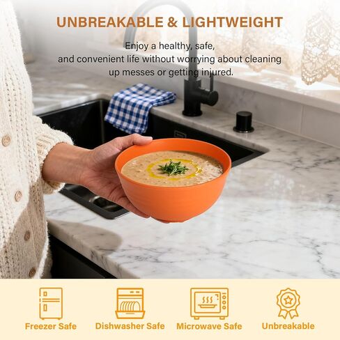 Homienly Plastic Bowls Alternative, Unbreakable Wheat Straw Cereal Bowls 8 PCS - Microwave & Dishwasher Safe Bowl for Cereal, Snack, Rice, Salad, Soup Bowls for Kitchen, Camping, Party(Muliti,26 OZ) in Kuwait