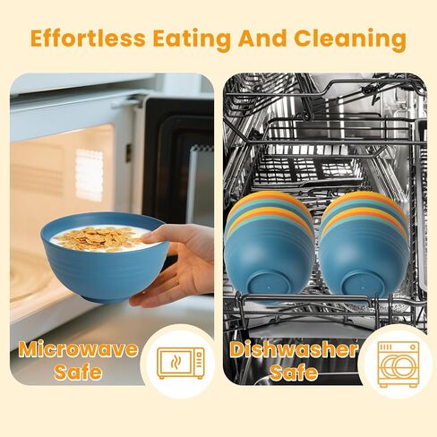 Homienly Plastic Bowls Alternative, Unbreakable Wheat Straw Cereal Bowls 8 PCS - Microwave & Dishwasher Safe Bowl for Cereal, Snack, Rice, Salad, Soup Bowls for Kitchen, Camping, Party(Muliti,26 OZ) in Kuwait