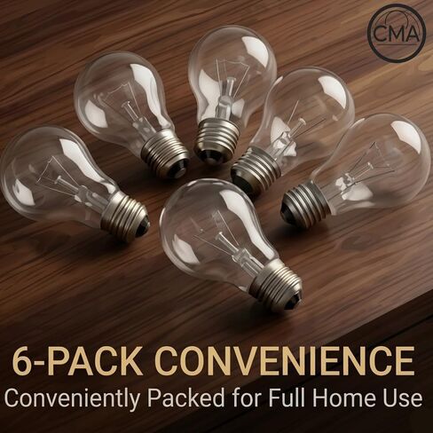 CMA Traditional Style GLS Bulb 100 Watt Incandescent Bulb E26 Base,110-130V, Warmwhite 2700K,1300 Lumens, A19 Shape, Dimmable, Classic Old Style Service Light Bulb, Indoor Use X 6 Pack in Kuwait
