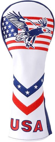 غطاء رأس GOOACTION USA Eagle Golf Hybrid - نجوم وخطوط مع تطريز منتفخ ثلاثي الأبعاد للنسر، جلد PU مقاوم للماء، إغلاق قابل للتمدد، عالمي للنوادي الهجينة in Kuwait