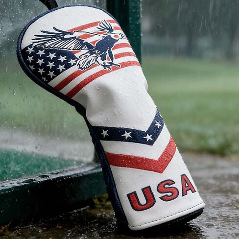 غطاء رأس GOOACTION USA Eagle Golf Hybrid - نجوم وخطوط مع تطريز منتفخ ثلاثي الأبعاد للنسر، جلد PU مقاوم للماء، إغلاق قابل للتمدد، عالمي للنوادي الهجينة in Kuwait