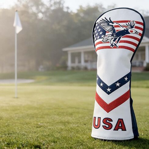 غطاء رأس GOOACTION USA Eagle Golf Hybrid - نجوم وخطوط مع تطريز منتفخ ثلاثي الأبعاد للنسر، جلد PU مقاوم للماء، إغلاق قابل للتمدد، عالمي للنوادي الهجينة in Kuwait