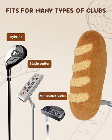 Big Teeth French Baguette Funny Putter Cover, Plush Baguette Bread Novelty Golf Club Covers, Fit Blade Putter Mid Mallet Putter and Hybrid Clubs, Drawstring Closure in Kuwait