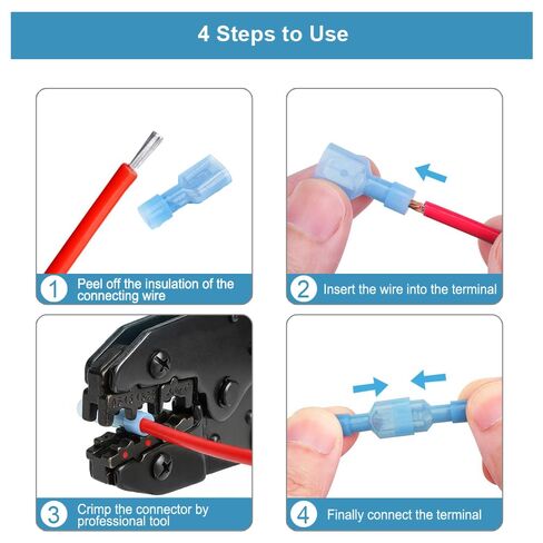 100Pcs Nylon Insulated Spade Connector Kit, 22-10 AWG Male & Female Quick Disconnect Electrical Crimp Terminals, Tinned Copper Wire Terminals for Automotive, Marine, Stereo Wiring in Kuwait