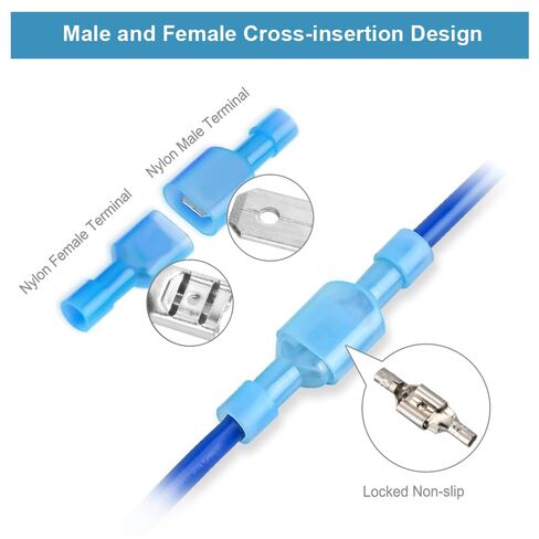 100Pcs Nylon Insulated Spade Connector Kit, 22-10 AWG Male & Female Quick Disconnect Electrical Crimp Terminals, Tinned Copper Wire Terminals for Automotive, Marine, Stereo Wiring in Kuwait