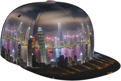 Aerial Night of View Hong Kong Print Baseball Caps Adjustable Fashionable Funny Sport Casual for Women Men Hat Black in Kuwait
