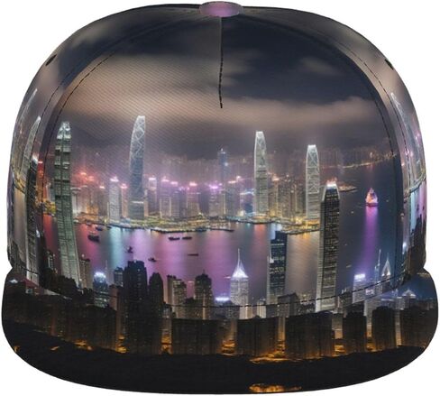 Aerial Night of View Hong Kong Print Baseball Caps Adjustable Fashionable Funny Sport Casual for Women Men Hat Black in Kuwait
