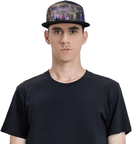 Aerial Night of View Hong Kong Print Baseball Caps Adjustable Fashionable Funny Sport Casual for Women Men Hat Black in Kuwait