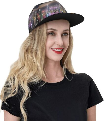 Aerial Night of View Hong Kong Print Baseball Caps Adjustable Fashionable Funny Sport Casual for Women Men Hat Black in Kuwait