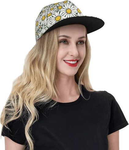 White Daisy Print Baseball Caps Adjustable Fashionable Funny Sport Casual for Women Men Hat in Kuwait