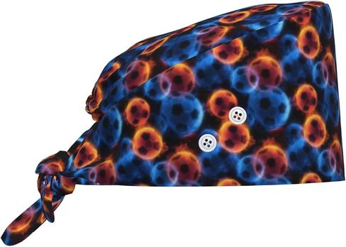 Neon Fire Soccer Balls Print Scrub Caps Women Men, Adjustable Nurse Cap Surgical Caps Scrub Hats for Women Men, Working Cap with Buttons for Hanging Face Masks in Kuwait