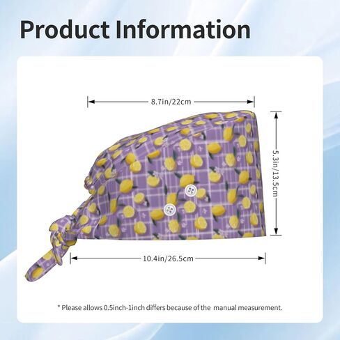 Purple Checkered Lemon Print Scrub Caps Women Men, Adjustable Nurse Cap Surgical Caps Scrub Hats for Women Men, Working Cap with Buttons for Hanging Face Masks in Kuwait