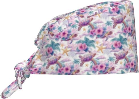 Pink Starfish Turtle Print Scrub Caps Women Men, Nurse Cap Surgical Caps Scrub Hats for Women Men, Adjustable Working Cap with Sweatband in Kuwait