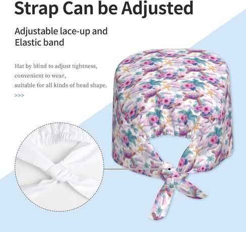 Pink Starfish Turtle Print Scrub Caps Women Men, Nurse Cap Surgical Caps Scrub Hats for Women Men, Adjustable Working Cap with Sweatband in Kuwait