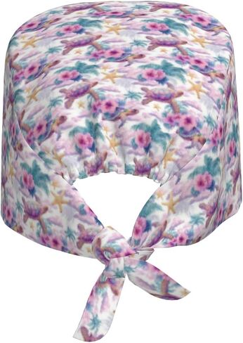 Pink Starfish Turtle Print Scrub Caps Women Men, Nurse Cap Surgical Caps Scrub Hats for Women Men, Adjustable Working Cap with Sweatband in Kuwait
