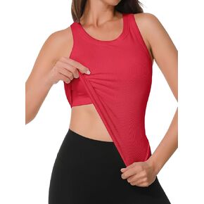 قميص UG Active بدون أكمام للنساء مع حمالات صدر مدمجة، قمصان صيفية مبطنة ومضلعة بدون خياطة للتمرين كامي نحيف أساسي in Kuwait