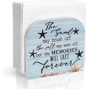 Blue Coastal Beach Wood Napkin Holder, Rustic Starfish Seashell Wooden Standing Napkin Dispenser for Beach House Table Kitchen Dining Room Party Cafe Bar Decorations in Kuwait