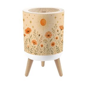 Small Trash Can with Lid Orange Wildflower Meadow Celestial Sun Stars Vintage Botanical 1.8 Gallon Dog Proof Trash Can Round Garbage Can Waste Bin Wastebasket for Bedroom Kitchen Dorm Office in Kuwait