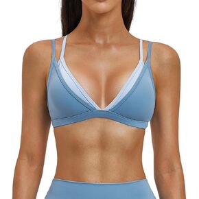Women's Low Impact Triangle Sports Bra, Color Block Layered Strappy Back Yoga Bra for Gym Daily Wear in Kuwait