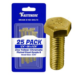 مسامير سداسية من Fastener 1/4"-28 x 5/8" من الفولاذ المطلي بالكروم الأصفر والزنك من الدرجة 8، مسامير سداسية متينة ملولبة بالكامل للآلات والبناء، مقاومة للصدأ، مثبتات شديدة التحمل، عبوة من 25 قطعة in Kuwait