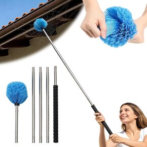 Cobweb Duster Brush with Extension Pole,Lightweight 5ft Long Spider Web Cobwebs Ceiling Fan Dust Cleaning Brush Kit with Washable Head for Furniture, Eaves, VentRoof House Cleaning up to 14ft in Saudi Arabia