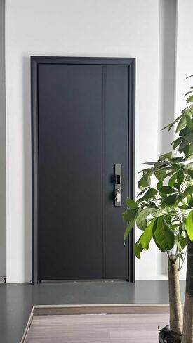 Modern Steel Security Entry Door, Matte Dark Gray, 37.8x84.6 Inch, with Smart Fingerprint Lock, Zinc Alloy Panel, Aluminum Foam Fill (Right-Hand Outward Opening Door) in Kuwait