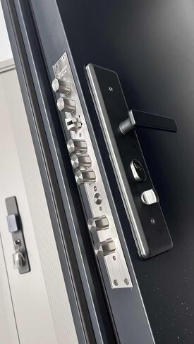 Modern Steel Security Entry Door, Matte Dark Gray, 37.8x84.6 Inch, with Smart Fingerprint Lock, Zinc Alloy Panel, Aluminum Foam Fill (Right-Hand Outward Opening Door) in Kuwait