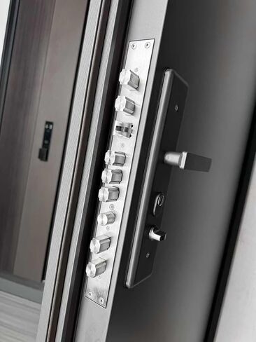 Modern Steel Security Entry Door, Matte Dark Gray, 37.8x84.6 Inch, with Smart Fingerprint Lock, Zinc Alloy Panel, Aluminum Foam Fill (Right-Hand Outward Opening Door) in Kuwait