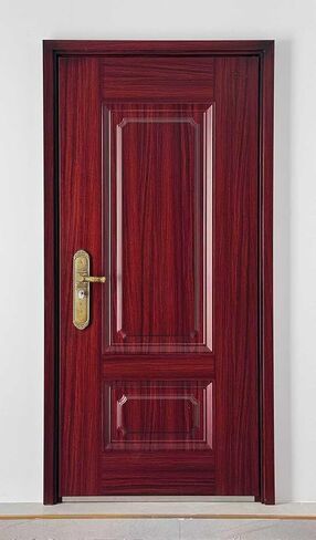 Steel Security Door, Zinc-Magnesium Alloy, Wood Grain Finish, Multi-Point Lock, Aluminum Foil Fill, 37.8 x 84.6 Inch in Kuwait