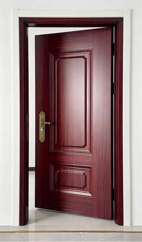 Steel Security Door, Zinc-Magnesium Alloy, Wood Grain Finish, Multi-Point Lock, Aluminum Foil Fill, 37.8 x 84.6 Inch in Kuwait
