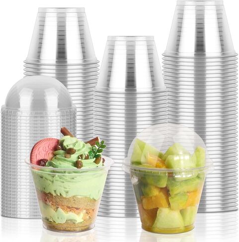 GGOLDMER 50 Sets 9 oz Clear Plastic Cups with Dome Lids (No Hole), Disposable Parfait Cups with Lids for Dessert, Fruit, Ice Cream, Pudding, Salad, Cake, No Leaking, PET in Kuwait