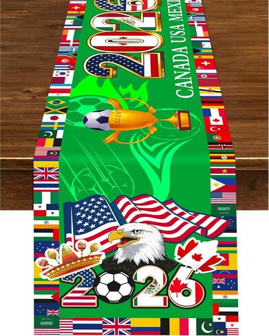 2026 Soccer Table Runner, Eagle Leopard Moose Animal & Country Flags Table Decoration, World Football Party Decor Stadium Game Day Banner USA Canada Mexico (72" x 13") in Kuwait