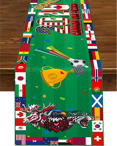 2026 Soccer Table Runner, Eagle Leopard Moose Animal & Country Flags Table Decoration, World Football Party Decor Stadium Game Day Banner USA Canada Mexico (72" x 13") in Kuwait