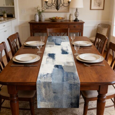 OYIMUA Blue and White Abstract Modern Table Runner, Art Rustic Kitchen Dining Table Decor for Holiday Home Party 13x72 Inches in Kuwait