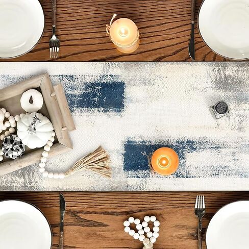 OYIMUA Blue and White Abstract Modern Table Runner, Art Rustic Kitchen Dining Table Decor for Holiday Home Party 13x72 Inches in Kuwait