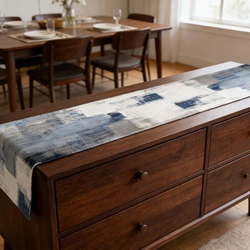 OYIMUA Blue and White Abstract Modern Table Runner, Art Rustic Kitchen Dining Table Decor for Holiday Home Party 13x72 Inches in Kuwait