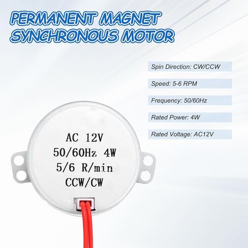 محرك متزامن MECCANIXITY، AC12V 50/60 هرتز 5-6 دورة في الدقيقة CW/CCW 4W عمود تدفق منخفض السرعة، محرك دوار بطيء للمروحة الكهربائية والسخان والمشاريع الفنية in Kuwait