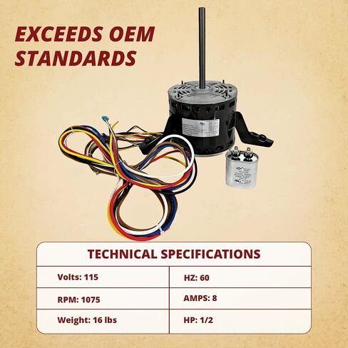 باكارد 43787 HVAC 1/2 حصان، 1075 دورة في الدقيقة محرك مروحة منفاخ الفرن للقرن FML1056، GE 3787، 5KCP39KGT785، Goodman 0131F00022، Mars 03143، Grainger 3M979، عيار OEM in Kuwait