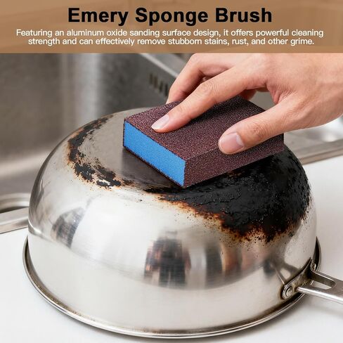 1Pcs Emery Magic Wipe Sponge for Pots and Pans, Nano Carborundum Rust Remover Pad, Household Kitchen Cleaning Tool for Sinks, Stoves, Cast Iron and Metal Descaling - Blue in Kuwait