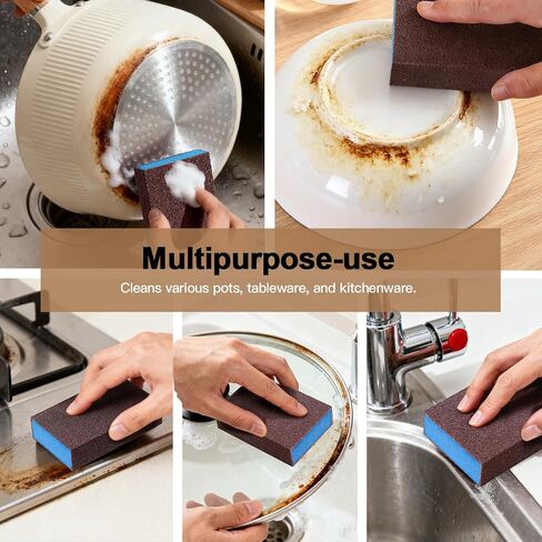 1Pcs Emery Magic Wipe Sponge for Pots and Pans, Nano Carborundum Rust Remover Pad, Household Kitchen Cleaning Tool for Sinks, Stoves, Cast Iron and Metal Descaling - Blue in Kuwait
