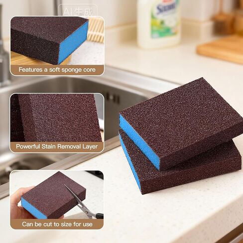 1Pcs Emery Magic Wipe Sponge for Pots and Pans, Nano Carborundum Rust Remover Pad, Household Kitchen Cleaning Tool for Sinks, Stoves, Cast Iron and Metal Descaling - Blue in Kuwait