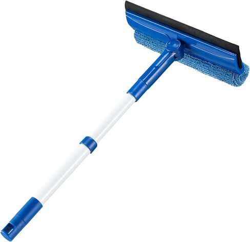 2 in 1 Squeegee Window & Microfiber Cloth Head with 14-18" Long Handle,Sponge Car Window Squeegee for Gas Station, Glass,Shower,Outdoor High Window Cleaning in Kuwait