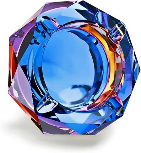 منفضة سجائر زجاجية - حامل سجائر وسيجار ملون للمنزل أو المكتب أو ديكور الطاولة - حرفة زخرفية متينة للاستخدام الداخلي والخارجي (وردي-أرجواني) in Kuwait