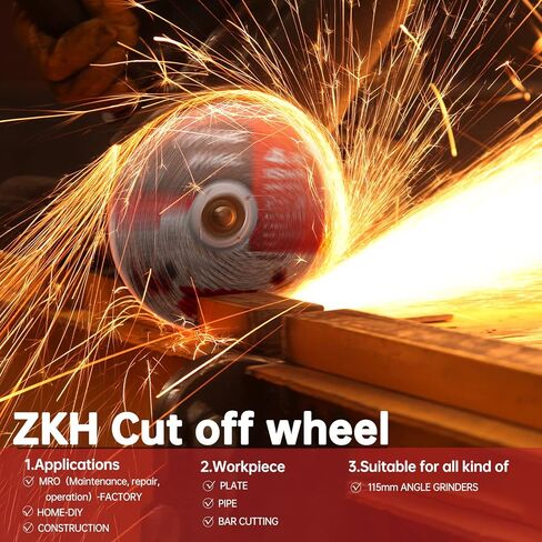 ZKH 50 حزمة قطع العجلات 4 1/2 بوصة، معدن رفيع وعجلة قطع من الفولاذ المقاوم للصدأ/INOX، قرص قطع معدني قوي ومتين لمطحنة الزوايا، 4.5 بوصة × .045 بوصة × 7/8 بوصة in Kuwait