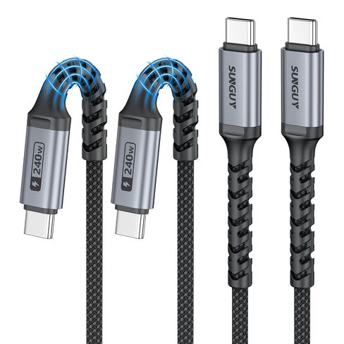 SUNGUY USB C to USB C Cable 3FT, [2-Pack] 240W Braided USBC to USBC Fast Charging Cable, Type-C Charger Cord for iPhone 17 16 15 Plus/Pro Max, Galaxy S25/S24/S23 and More - Grey in Kuwait