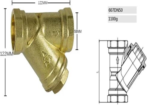 DN15-DN100 مرشح نحاسي صمام على شكل حرف Y أنبوب تسخين بخيط داخلي مزدوج سميك وصلة أنابيب المياه (2 بوصة-DN50L122mm) in Kuwait