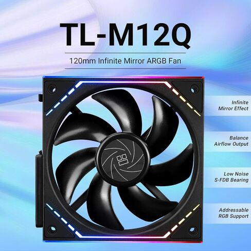 Thermalright TR TL-M12Q مروحة هيكل الربط اللاسلكية 120 مم، موصل PWM تبريد كمبيوتر صامت مع محمل S-FDB، مروحة بناء الكمبيوتر الشخصي مع تأثير ضوء مرآة ARGB، ضوضاء منخفضة، أسود in Kuwait