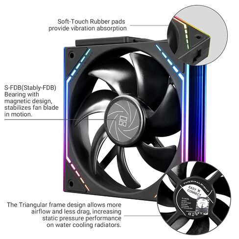 Thermalright TR TL-M12Q مروحة هيكل الربط اللاسلكية 120 مم، موصل PWM تبريد كمبيوتر صامت مع محمل S-FDB، مروحة بناء الكمبيوتر الشخصي مع تأثير ضوء مرآة ARGB، ضوضاء منخفضة، أسود in Kuwait