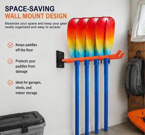 Kayak Paddle Holder Wall Mount – Heavy Duty Paddle Storage Rack for Kayak, SUP & Canoe | Metal Hooks Indoor Garage Organizer for Paddles & Water Sports Gear in Kuwait