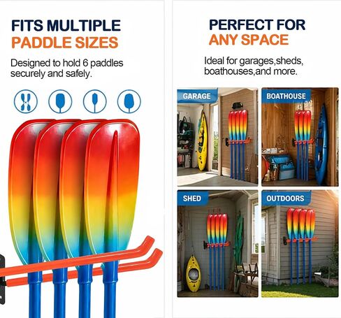 Kayak Paddle Holder Wall Mount – Heavy Duty Paddle Storage Rack for Kayak, SUP & Canoe | Metal Hooks Indoor Garage Organizer for Paddles & Water Sports Gear in Kuwait